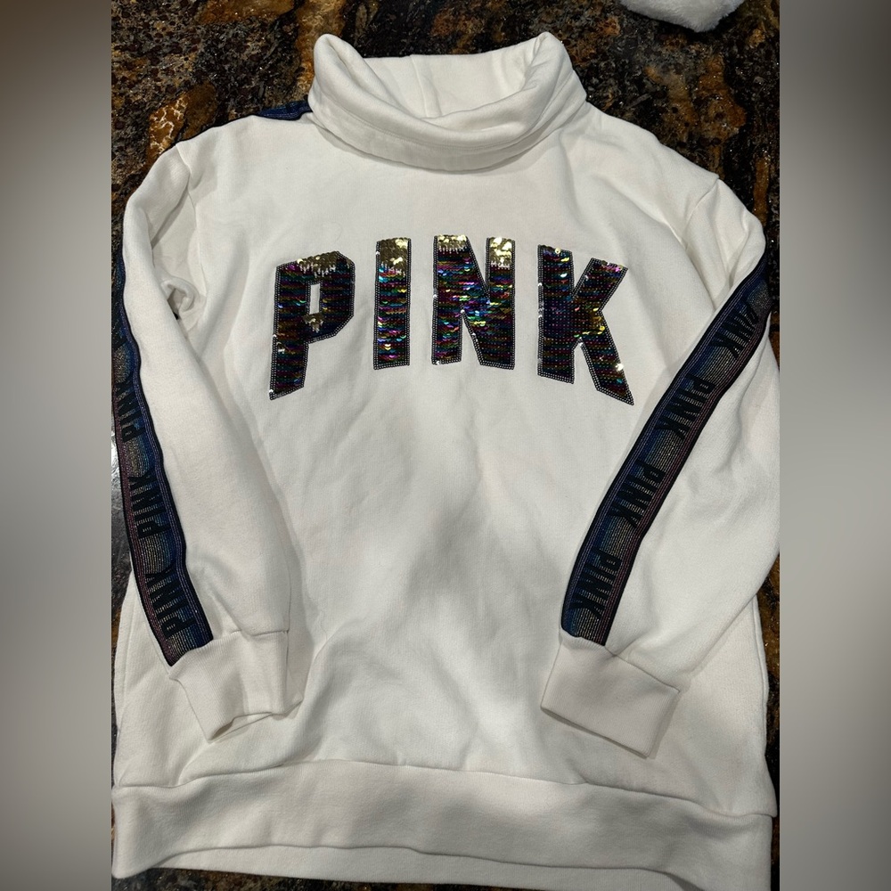 Victoria's Secret White Hoodie with sequin lettering